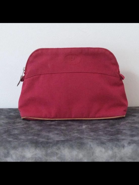 Hermes Other - Hermes Men's Canvas Toiletry Pouch in Deep Red with Tan Trim